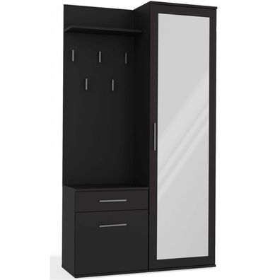 Selsey Duvio - Flurgarderobe mit Schrank und Spiegel, Schwarz, 100 cm