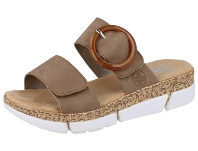 RIEKER Nabukino Damen Pantlette Hausschuhe beige Lederimitat