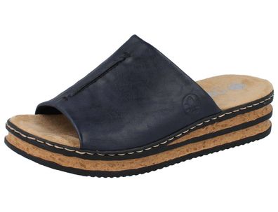 RIEKER Damen Pantolette Hausschuhe dunkelblau Kunstleder