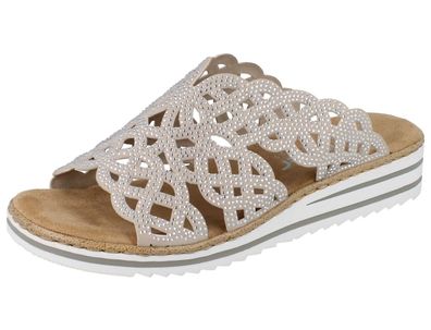 RIEKER Morelia Damen Pantolette Sommerschuhe beige ginger Strasssteine