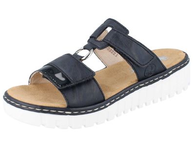 RIEKER Softlack Damen Pantolette Schlupfschuhe Sommerschuhe marine dunkelblau