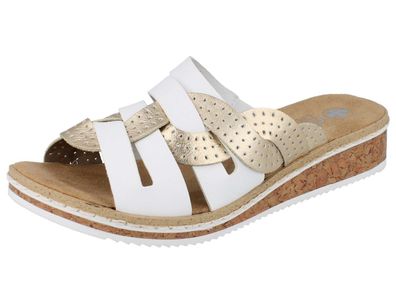 RIEKER Alabama Kasanga Damen Pantolette Sommerschuhe Schlupfschuhe weiß gold