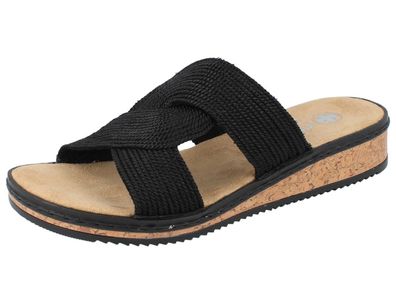 RIEKER Cordoncino Damen Pantolette Sommerschuhe Schlupfschuhe schwarz Textil