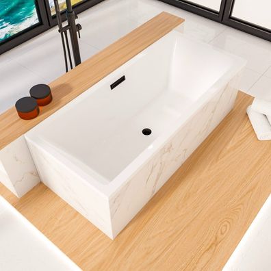 ECOLAM Badewanne 160x75 cm Heaven Slim Rechteck Acrylwanne Ablauf Click Clack schwarz
