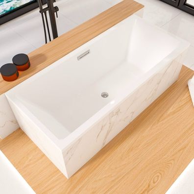 ECOLAM Badewanne 170x75 cm Heaven Slim Rechteck Acrylwanne Ablauf Click Clack chrom