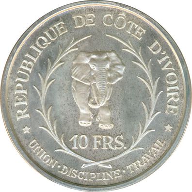 Elfenbeinkü?ste 10 Francs 1966 PP Elefant Silber*