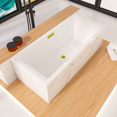 ECOLAM Badewanne 160x75 cm Heaven Slim Rechteck Acrylwanne Ablauf Click Clack golden