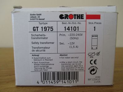 Klingeltrafo Transformator Grothe 12 V Trafo T8/91