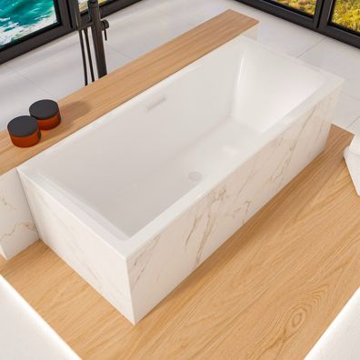 ECOLAM Badewanne 170x75 cm Heaven Slim Rechteck Acrylwanne Ablauf Click Clack weiß