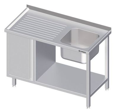 Spültisch mit Grundboden, und Flügeltürschrank, mit einem Becken, mit Aufkantung, ver