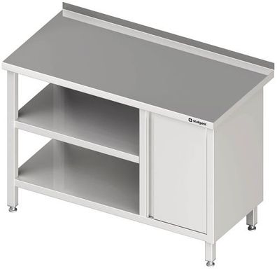Arbeitstisch mit Grund- und Zwischenboden, mit Flügeltürschrank, mit Aufkantung, vers