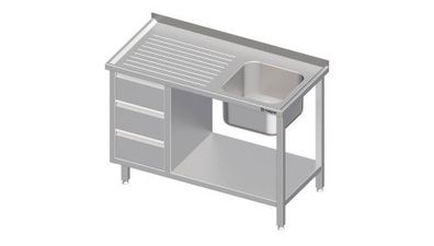 Spültisch mit Grundboden, und 3er Schubladenblock, mit einem Becken, mit Aufkantung,