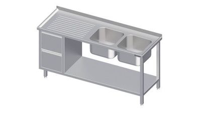 Spültisch mit Grundboden, und 2er Schubladenblock, mit zwei Becken, mit Aufkantung, v