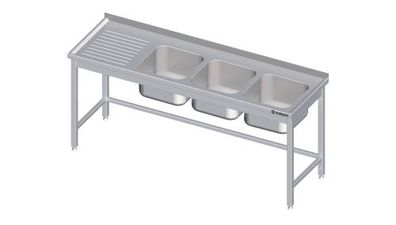 Spültisch ohne Grundboden, mit drei Becken, mit Aufkantung, verschweißt