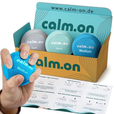 Calm. on, Anti Stress Bälle, Stressball, Handtrainer und Fingertrainer