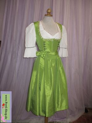 Dirndl mit Schürze, Gr. 36, Grün, glänzend, Blümchen am Ausschnitt, Secondhand