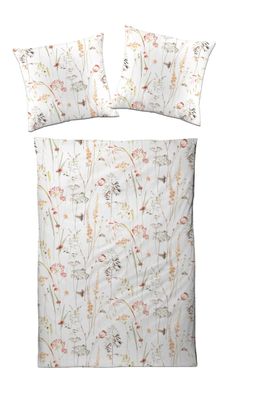 Estella Mako Jersey Bettwäsche 155x220 Melis lachs Wiesenblumen Gräser 6848-390