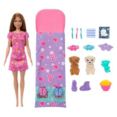 Mattel Barbie Pyjama-Party Spielset: Puppe + 2 Hunde HXN01 - Ma