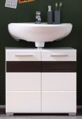 Waschbeckenunterschrank weiß Hochglanz Eiche Waschtisch Unterschrank Bad Mezzo 60 cm