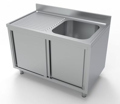 Combisteel Spülschrank 2 Schiebetüren 1 Becken rechts Edelstahl 1200x700x850mm