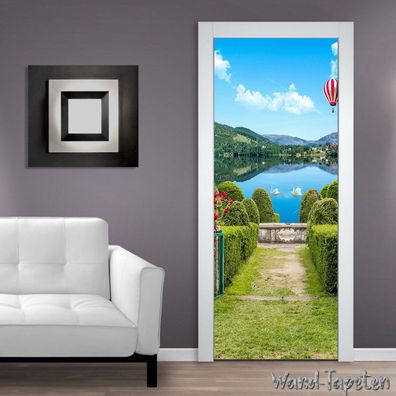 Türtapeten Selbstklebende Wandbild Tür Poster Straßenschattengarten Blume 1446