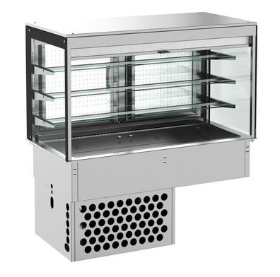 Combisteel Einbau-Kühlvitrine mit eckigem Glasaufbau und Rollo GN31