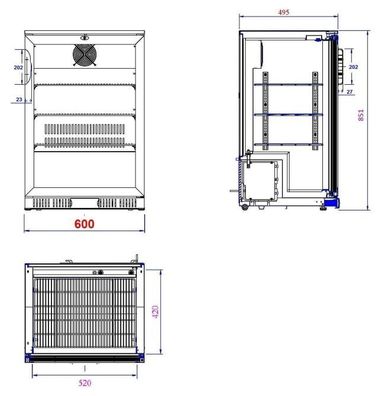 Gastronomie Combisteel Barkühlschrank mit 1 Türe und 2 Roste 128 Liter