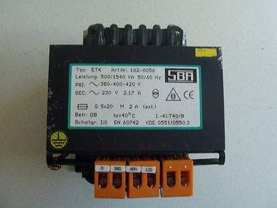 Transformator SBA ETK 162-0056 pri 380 - 400 - 420 V sec 230 V 400 VA T9/132