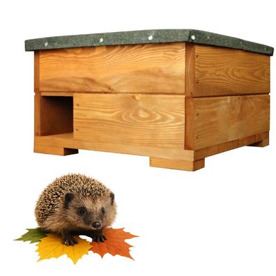 QLS Igelhaus aus Holz 45x45x27 cm mit abnehmbarem Dach Imprägniert Wetterfest 11255