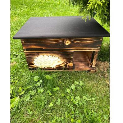 QLS Igelhaus aus Holz 40x50x30 cm mit abnehmbarem Dach Wetterfest Geflammt 11256