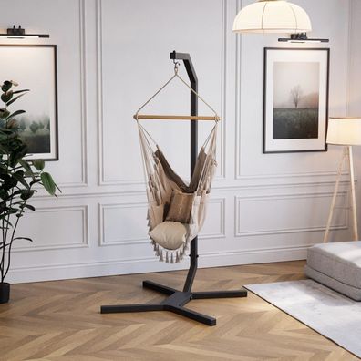 QLS Hängesessel Gestell Stahl mit Haken 203 cm Stabil bis 100kg Outdoor Schwarz 11258