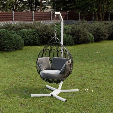 QLS Hängesessel Gestell Stahl mit Haken 203 cm Stabil bis 100 kg Outdoor Weiß 11259