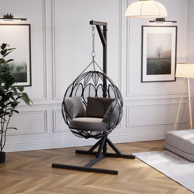 QLS Hängesessel Gestell Stahl mit Haken 212 cm Stabil bis 100kg Outdoor Schwarz 11261