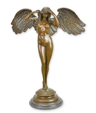 Bronzefigur ´Einbrechende Nacht´ Frau Engel aus Bronze auf Sockel Höhe 60 cm