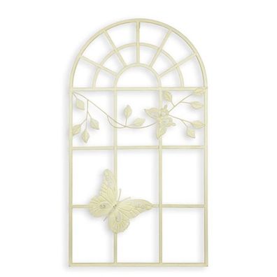 Wanddekoration Metall Fenster Schmetterling weiß Höhe 97 cm Wandbild Landhausstil