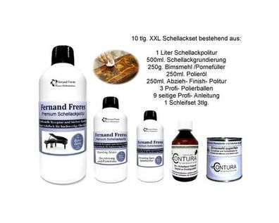 XL - Contura Fernand Freres Schellackpolitur Set 10 Teile Schellack Politur Grundieru