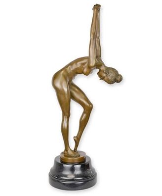 Bronzefigur Bronzeskulptur Frau Akt mit ausgestreckten Armen auf Sockel Höhe 58 cm