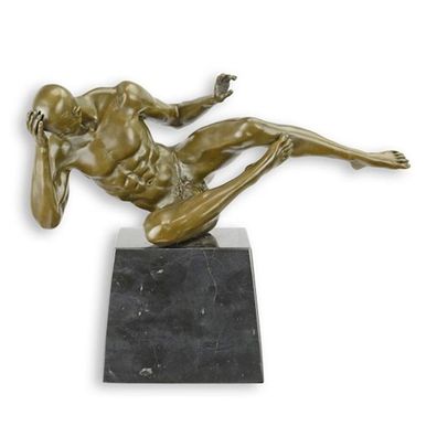 Bronzefigur Bronzeskulptur Mann Akt auf Sockel Länge 28,5 cm athletischer Bodybuilder