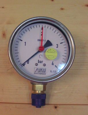 Manometer 0-4 bar Edelstahl SUKU Druck & Temperatur 1/2 Zoll KOST-EX S13/64