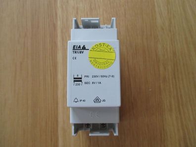 EIA TR1/8V Transformator Klingeltrafo pri. 230V sec. 8V 1A KOST- EX T9/894