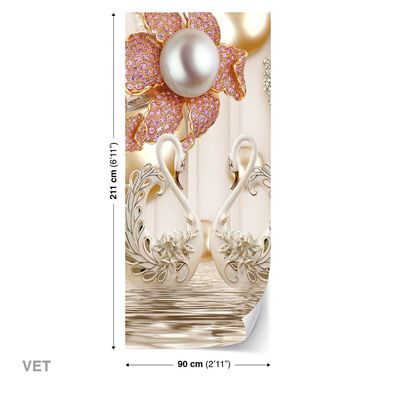 Türtapeten Selbstklebende Wandbild Tür Blumen Schmuck Swan Lake 1490
