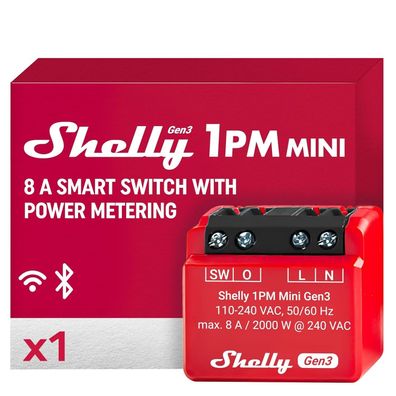 Shelly 1PM Mini Gen3 | Smart-Relaisschalter WLAN und Bluetooth 1 Kanal 8A
