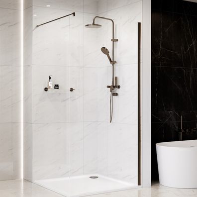 Duschset SPIRO in Gun-Metal mit Regendusche und Handbrause