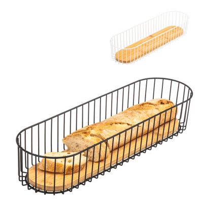 eluno Drahtkorb mit Bambusboden, Obstschale, Brotkorb länglich, matt