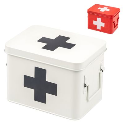 eluno Medizinbox, Erste-Hilfe-Kasten mit Tablett und 4 Fächern, Metall