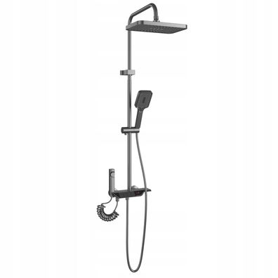 Thermostatische Duschsystem PIANO in Gunmetal Regendusche und Handbrause