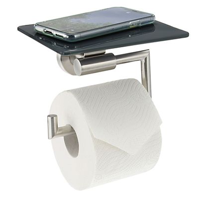 bremermann Bad-Serie PIAZZA - Toilettenpapierhalter mit Glasablage und Edelstahl