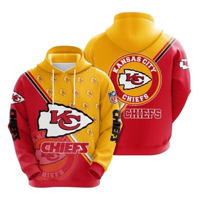 Fußball Herren 3D Sweatshirt Kansas City Chiefs Hoodie Kapuzenpullover Gelb-Rot