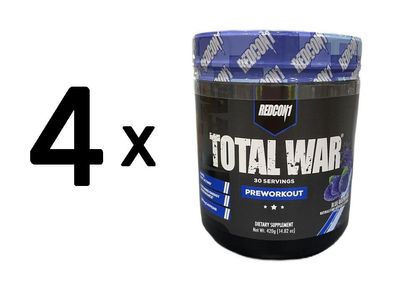 4 x Redcon1 Total War - Preworkout, Blue Raspberry - 420g