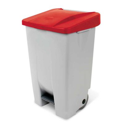 Tret-Abfallbehälter mit Rollen, 80 l, grau/rot HxBxT 740x490x420 mm